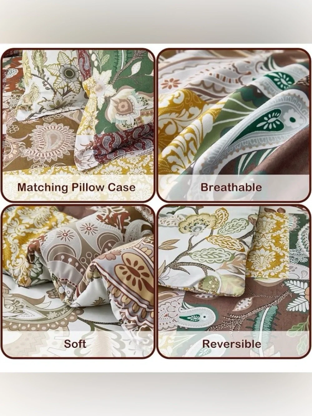Boho King Size Comforter Set - 3 Piece Patchwork Vintage, SEALED PACKAGE